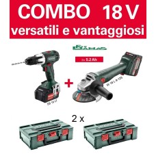 COMBO METABO 2 x 5,2 Ah 18V (TRAPANO / AVVITATORE + SMERIGLIATRICE)   